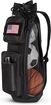 Fitdom 47L Heavy Duty Mesh Equipment Ball Bag wAdjustable Padded Sling Shoulder Strap Design for Coach. 3 Different Size Compartments. Perfect for Soccer Football Volleyball Basketball & Water Sports
