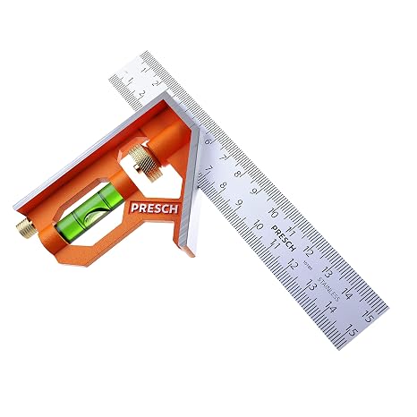 Presch Combination Square 150mm Metric – Accurate Universal Adjustable Carpenter Square with Stainless Metal Stop Ruler and Scribing Tool - Professional Measuring Tool