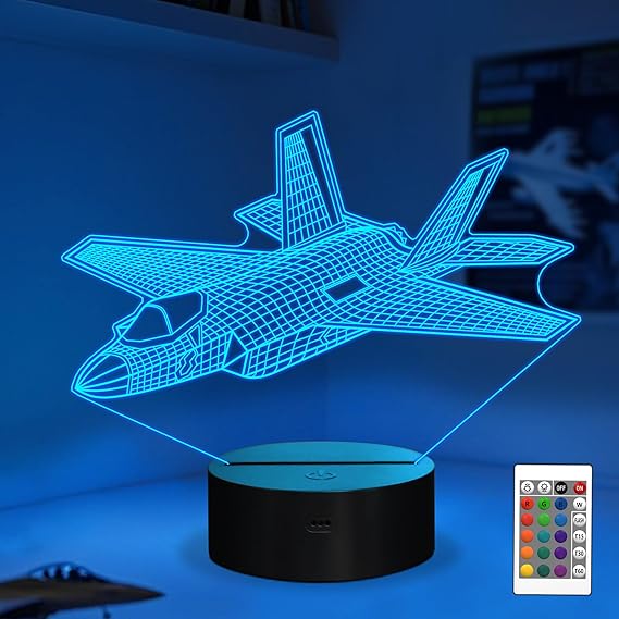 Fighter Jet Night Light, Airplane Jet Gifts ,War Thunder 3D Illusion Lamp with with Remote Control 3D PLane Illusion Lamp for Room Decor, Gifts for Birthday Xmax Entry Graduation for Men Boy Kids [Energy Class G]