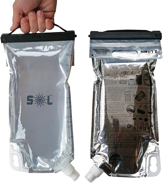 SOL Water Backpacker Reservoir 2 Liter Hydration Pack Bladder Bag System Designed for Solar Water Disinfection. For Backpacking, Camping, Bicycling, Emergency Preparation, and Survival Kits