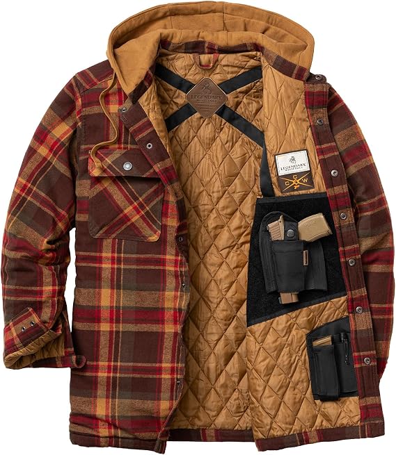 Legendary Whitetails Men's Ccw Hooded Flannel Shirt Jacket Quilted Shacket