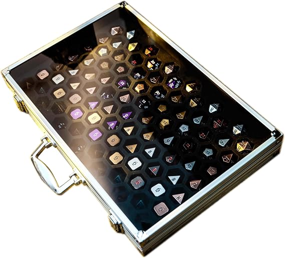Dice Palace (Single-Sided Display in Silver) - 2in1 Dice Display & Storage Case Dice Box for Dice Sets Collections DND Dice Pathfinder Call of Cthulu Metal Stone Resin Dice Bag Box Metal Case