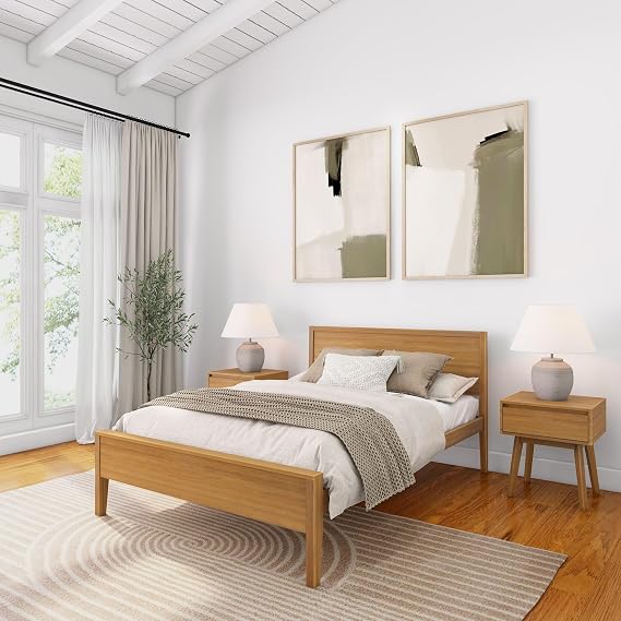 Plank+Beam Classic Single Bed (Full), with Panel Headboard, Pecan | Exceptional Craftsmanship, Color-Matched Hardware, Metal Support Bar, Low VOC Finishes, Modern Design, Easy Assembly