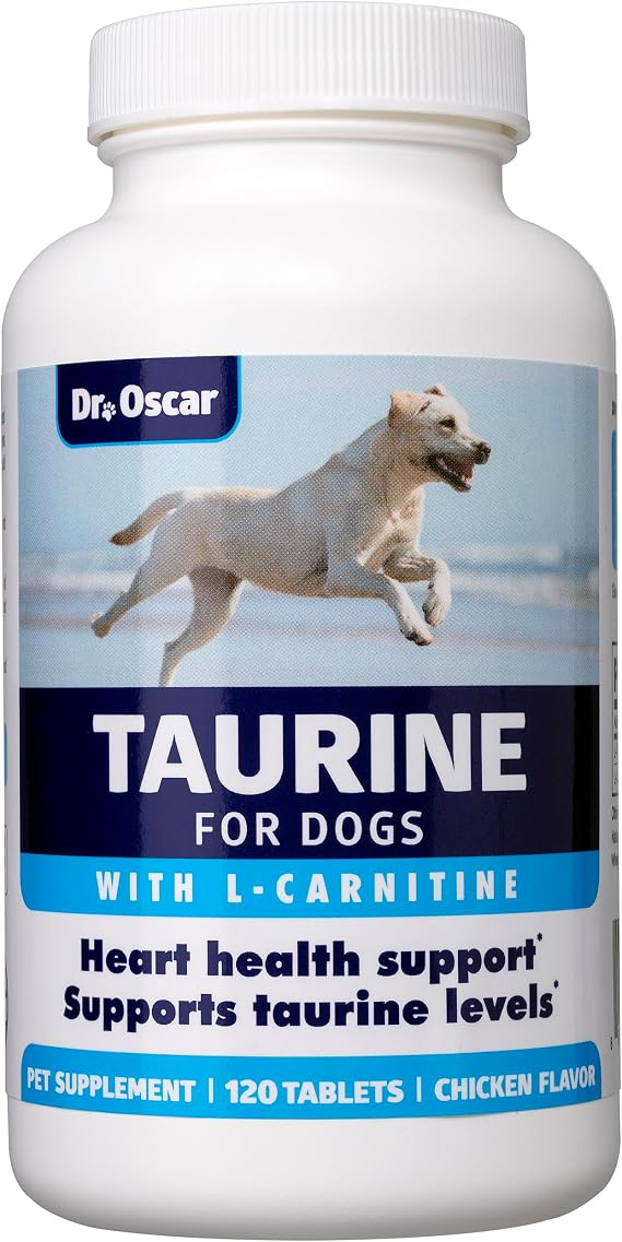 Taurine Supplement for Dogs Meets RDA of 500 mg per 25lbs Weight Unlike Most Alternatives, 120ct, Helps Maintain Dog Heart Health, Normal Function of the Cardiac Muscle & Normal Blood Flow