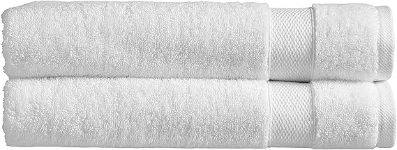 Christy Refresh Bath Towels | Set of 2 | Quick Dry | Gentle Pastel Tones | Soft Plush Large Bathroom Towels | Absorbent Shower Towels | 100% Cotton 550GSM | White