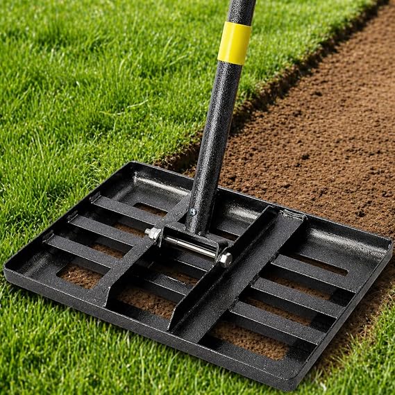 Lawn Leveling Rake 17x10Heavy Duty Stainless Steel Lawn Leveler with 28-72 Adjustable Handle, Anti-Flip Smooth Edge for Top Dressing Soil, Yard, Garden Lawn Care Tool