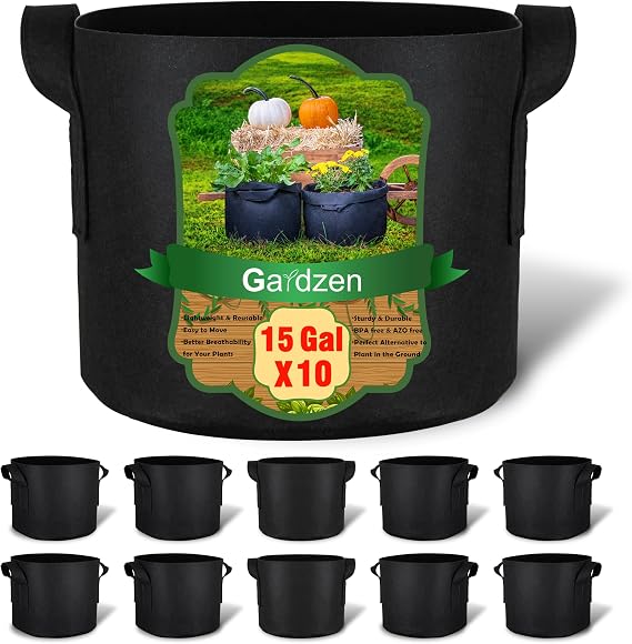 Gardzen 10-Pack 15 Gallon Grow Bags Fabric Pots with Heavy Duty Handles