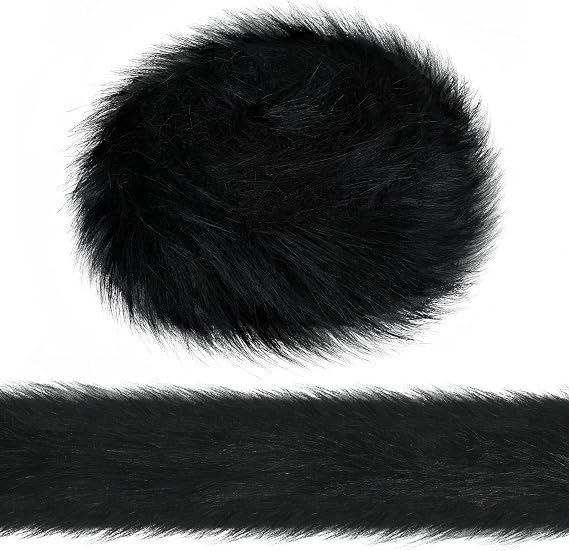 2 Inches Wide Christmas Faux Fur Ribbon Trim Fabric Roll for Christmas Tree Decor or Wreath Bows Craft, 3 Yards Long (Black, 2 Inch)