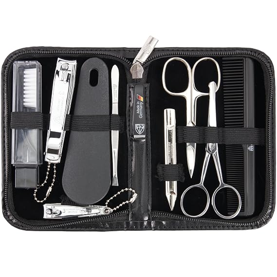 3 Swords Germany - brand quality 10 piece manicure pedicure grooming kit set for professional finger & toe nail care tweezers file clipper fashion leather case in gift box, Made by 3 Swords (02570 )