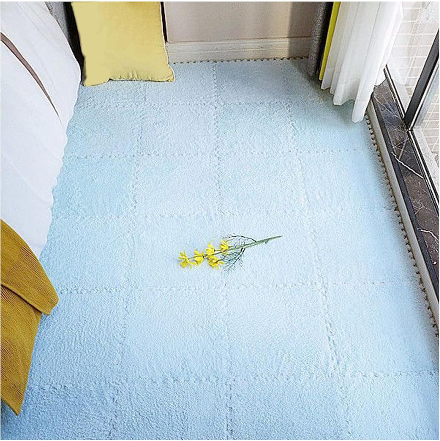 1020304050 Pieces Plush Foam Interlocking Floor Mats,Square Puzzle Carpet,EVA Foam Mats with Edges Plush Foam Floor Tiles for Living Room BedroomSize:50 Pieces,Color:Blue