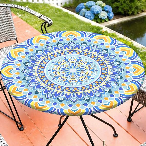 Round Tablecloth Fitted Elastic Waterproof Table Cover for 36"-44" Tables