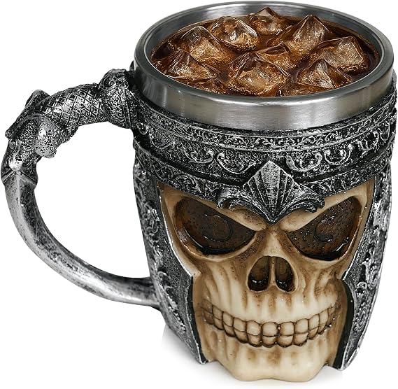 Birinci sınıf 3D kuru kafa fincan paslanmaz çelik kahve, çay, Cappuccino, bira gibi içecekler için I Viking Skull Head kupası iskelet kafatası tasarımlı görünüm (1)
