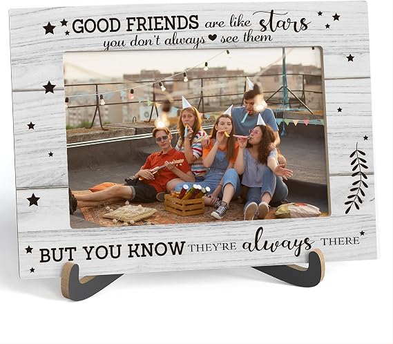 Best Friends Picture Frame - Good Friends Are Like Stars, Wooden Tabletop Photo Frame With Stand, Birthday Graduation Christmas Gifts for Soul Sister Bestie, B01