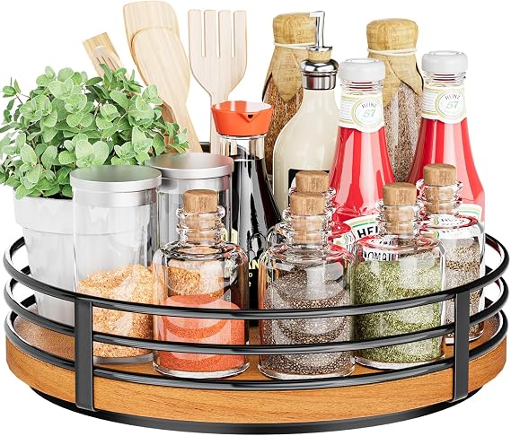 10" Lazy Susan Turntable Organizer - Wood Round Lazy Susan for Cabinet Kitchen Countertop Dining Table Pantry Cupboard Bathroom Coffee Bar Storage Home Decor