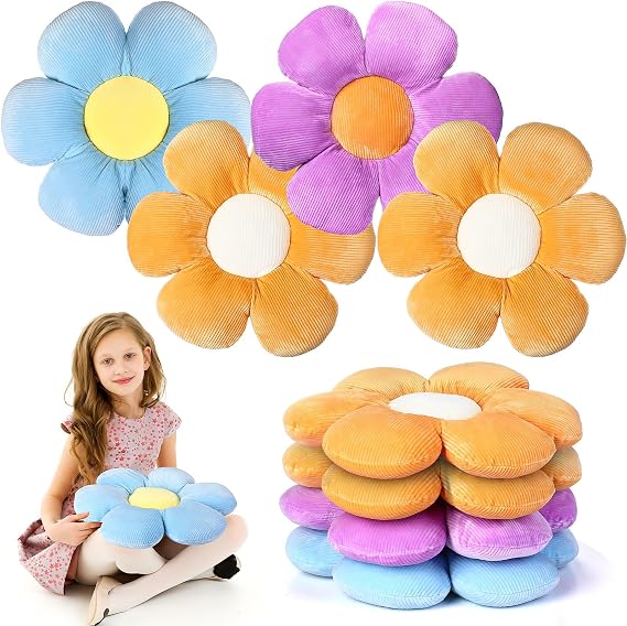 Reginary 4 Pcs Flower Floor Pillow Cushion Kids,Daisy,Cute,15.75''