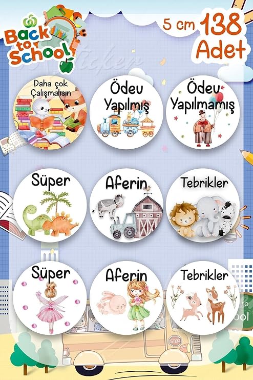 MSticker-Ders Konrtol Etiketi Aferin Etiketi Öğretmen Etiketi Öğrenci Mativasyon Etiketi