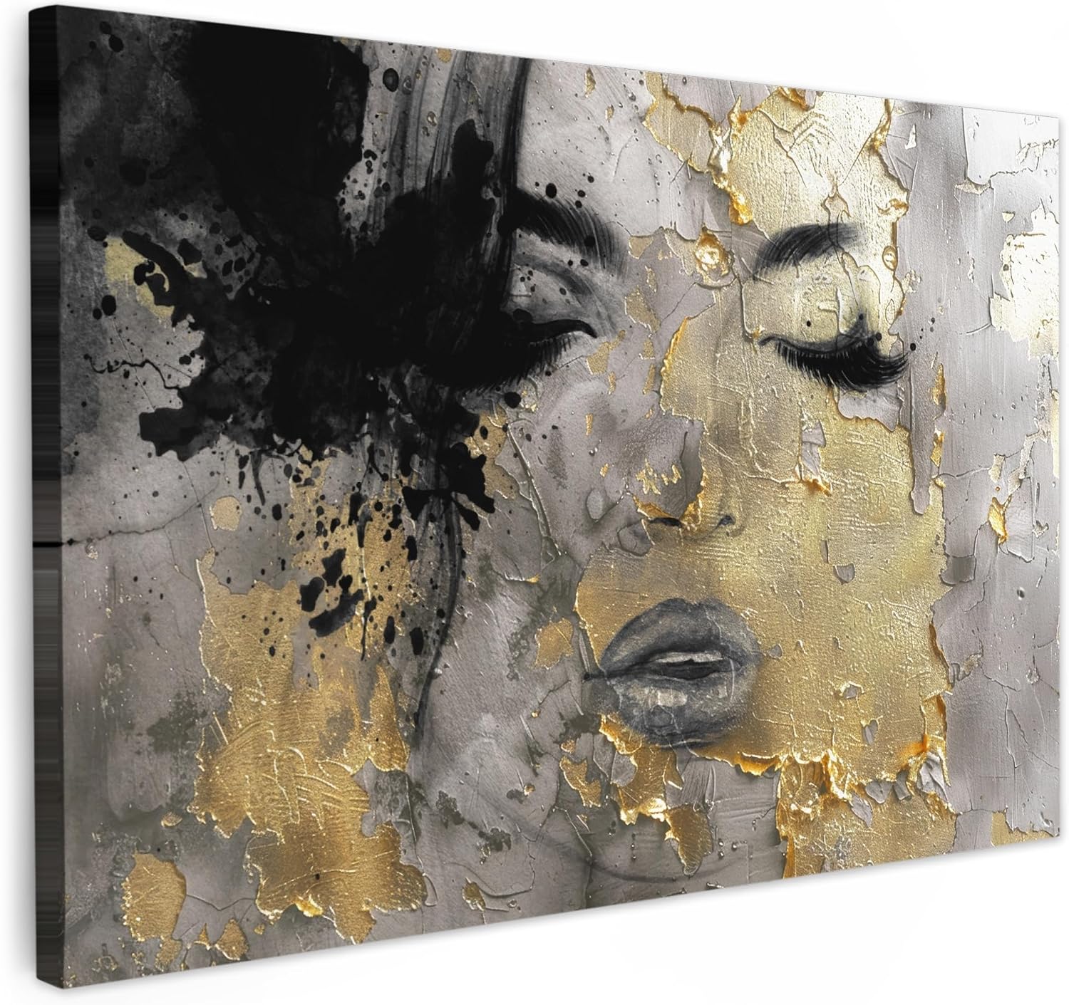 MuchoWow© Canvas Wall Art 47"x31" / 120x80 cm Decor Hanging Pictures for Living Room Canvus Artwork Deco Walls Woman - Art - Gold - Black