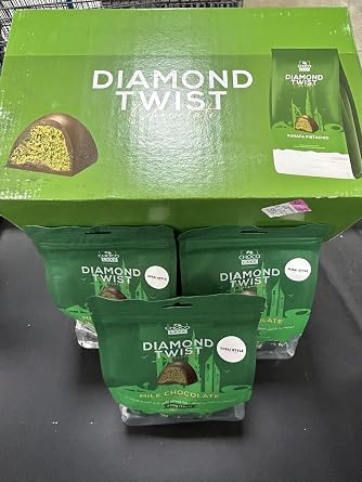 Diamond Twist Pistachio Kunafa Chocolate Dubai Style Milk Chocolate | Whole Box 12 450g Bags | Premium Pistachio Kunafa Filling