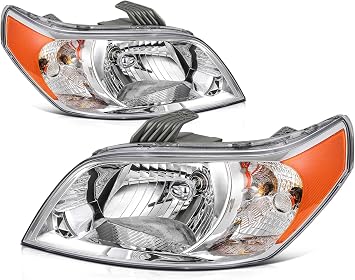 Headlight Assembly Fit with 2007-2011 for Chevy Aveo Sedan Chrome Housing Pair 96995733 GM2502354