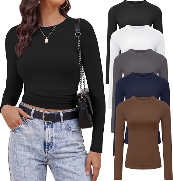 Sundwudu 5 Pack Long Sleeve Shirts for Women Basic Tops Fall Fashion 2026
