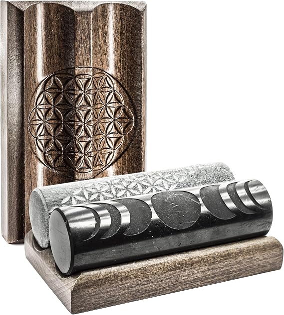 The Pharaoh Cylinders Shungite and Soapstone wich Wooden Stand