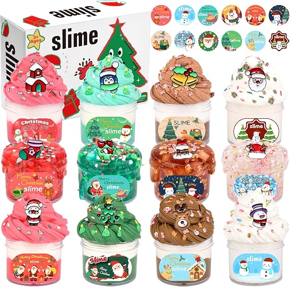 12 Pack Mini Christmas Slime Set, Christmas Stocking Stuffers, Butter Cloud Jelly Crystal Slime, for Teen Girls for Kids, Xmas Toys Kit Classroom Rewards, Advent Calendar 2025 Kids