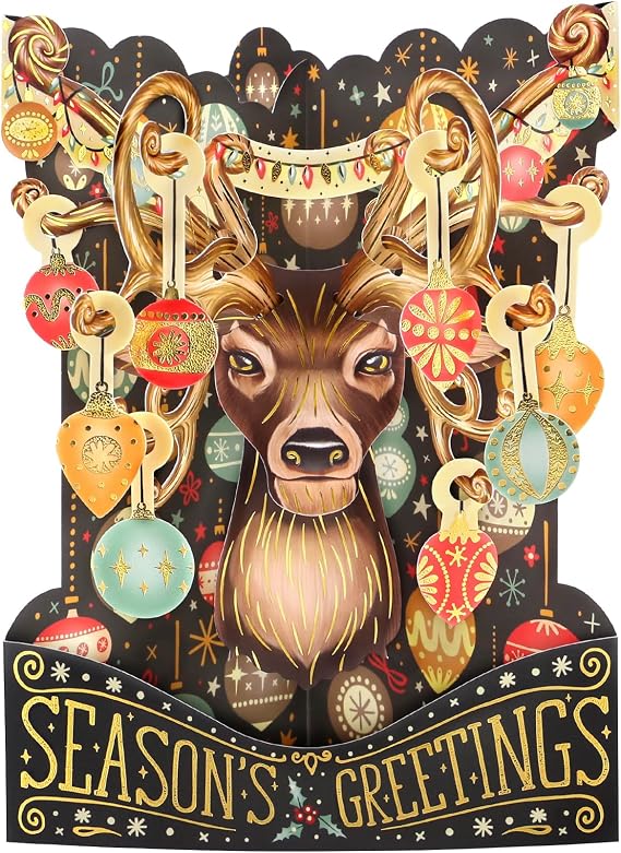 SANTORO Christmas Swing Card, 3D Pop Up Greeting Card - Season's Greetings - Reindeer - For Kids, Family, Festive, Holidays