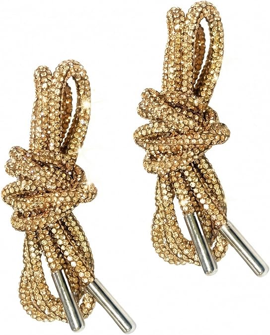NIIIYTYB 1Pair Rhinestone Shoe Laces Glitter Sparkle Shoelaces for Sneakers Gold Round Sparkly Boot Strings Bling Rope Laces for Tall Boots and Fashion Shoes