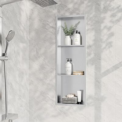 Neodrain12X36 Inch Shower Niche, Brushed 3-Tier Stainless Niches No Tile Needed Bathroom Wall Niche for Shower Storage Waterprooof, Recessed in Wall
