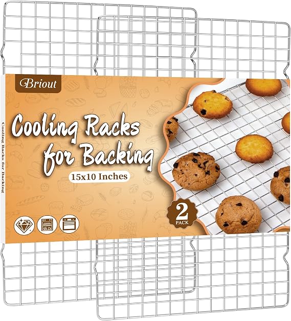 Briout 2PCS Cooling Rack for Cooking and Baking, 15" x 10" Wire Rack,Silver
