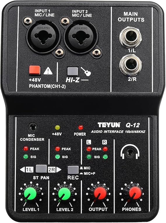 USB Audio Interface +48V Phantom Power with 3.5mm Microphone Jack, Audio Interface for Recording Podcasting and Streaming Ultra-low Latency Noise Free XLR Audio Interface