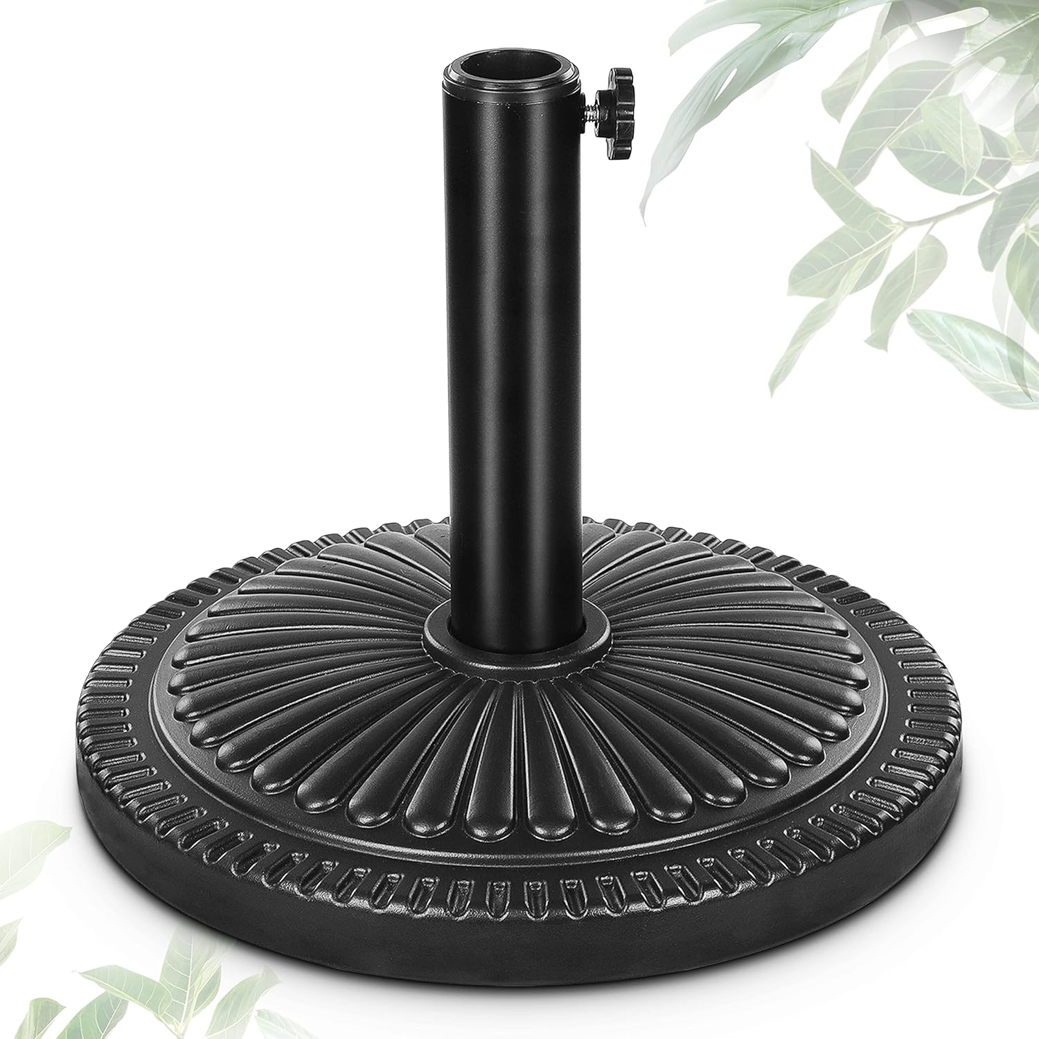 FRUITEAM 23-lbs Round Patio Umbrella Base Pre-Filled Umbrella Stand 15 Sun-Flower-Pattern Heavy Duty Market Umbrella Base Stand for Patio, Outdoor, Swimming Pool, Black