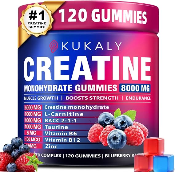 Creatine Monohydrate Gummies for Men & Women, 8500MG Creatine Gummies Sugar Free Mixed Flavored with L-Taurine, BCAA 2:1, B12 B6 for Boost Strength, Focus & Endurance, Vegan, Non-GMO, 120pcs