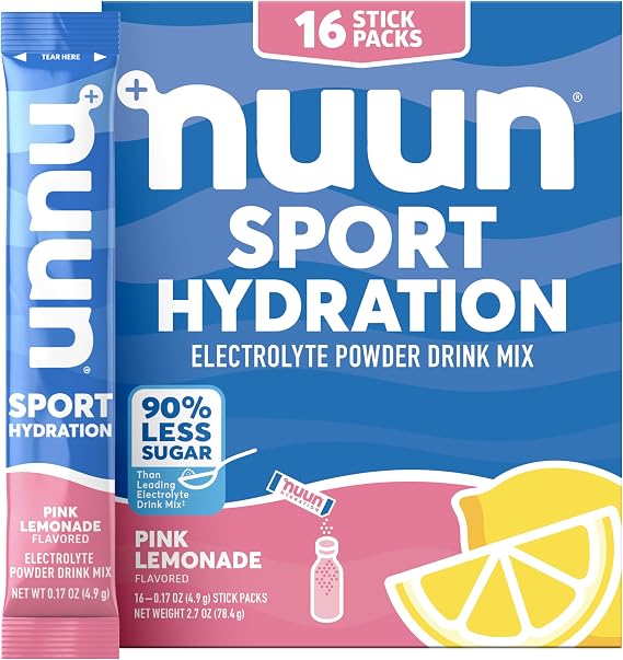 Nuun Sport Electrolyte Powder Packets Pink Lemonade, 16 Servings | with Magnesium, Calcium, Potassium, Chloride, and Sodium, Hydration Packets for On-the-Go, Gluten Free & Vegan