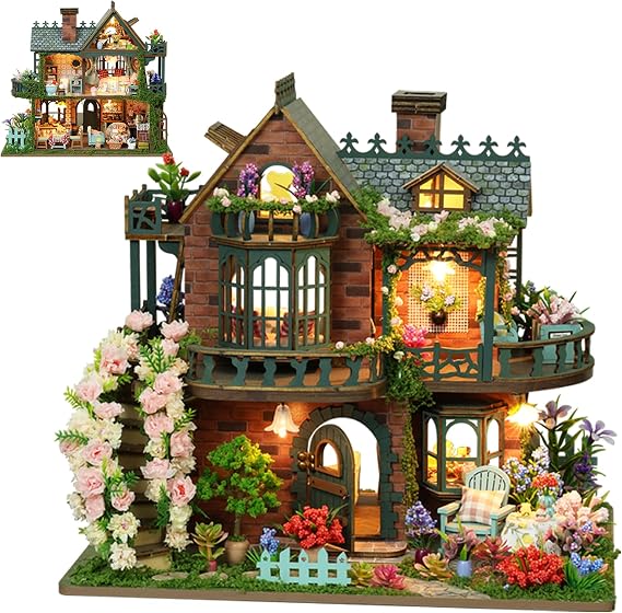 Plustopoy DIY Miniature House Kit - DIY Mini House Building Kit - Wooden Dollhouse Miniature Kit -Tiny Garden House Diorama Building Kits with Light - 3D Puzzle Adult Craft Unique Gift