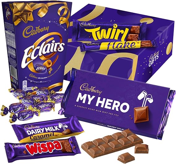 Cadbury "My Hero" Chocolate Gift - Full Size Cadbury Chocolate Bars including Flake, Caramel, Twirl, Dairy Milk and More.