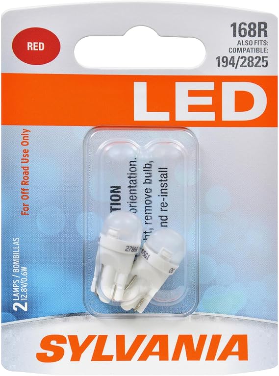 SYLVANIA 168 T10 W5W LED Red Mini Bulb, Interior Light, 2 Bulbs | Upgrade Your Lighting with Long-Lasting LED Performance for Enhanced Style, Visibility and a More Modern Look.