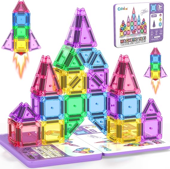 Mini Magnetic Tiles Set with Iron Box , Travel STEM Toys for Toddlers 3+ | Montessori Sensory Toy For 3-8 Kids, Travel Essentials Magnet Blocks, Great Gift For 3-5 Boys & Girls, Classroom Must Have
