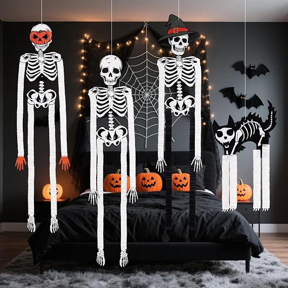 EASY JOY 4PCS Hanging Halloween Skeleton Ghosts Decorations, Halloween Hanging Ghost Decorations Scary Party Decorations for Indoor Outdoor Haunted House Halloween Party Decor