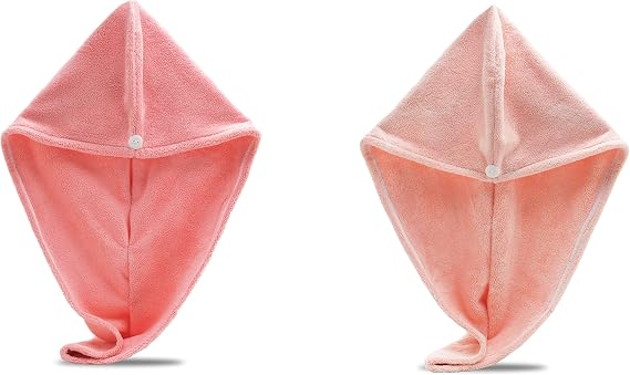 Microfiber Hair Towel Wrap - Super Absorbent Twist Turban Dry Hair Cap with Button Fasten Loop