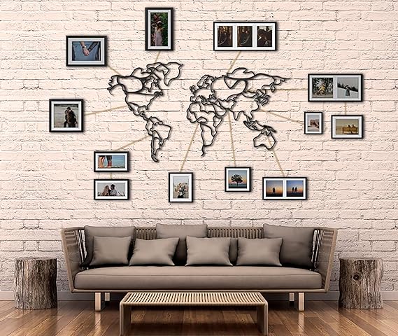 Tubibu Decorative%100 Metal World Map Wall Decoration Home Office Decoration Bedroom Living Room Decor Sculpture (110x60cm)