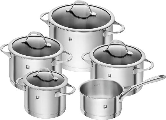 Zwilling Essence Cookware Set, Stainless Steel and Glass, 5 Pieces, Silver Color