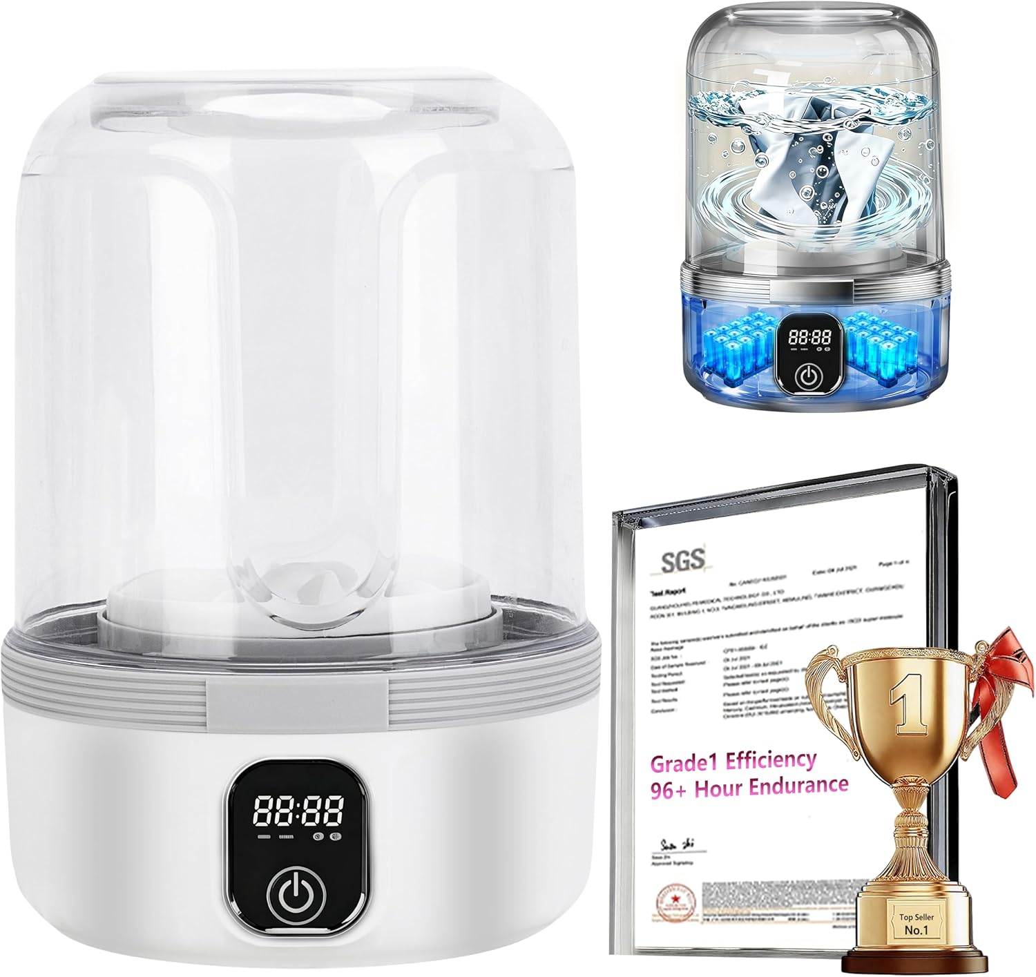 4.0 NEW Upgraded Mini Washing Machine | 1.5L Portable Underwear Washer - 99.99% Cleanliness【NO.1 German high-efficiency motor】【SGS-Certified UV-C Light】 Ideal for Home, Travel, RV & Outdoor Use