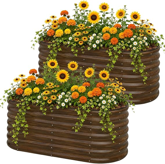 SnugNiture Galvanized Steel Raised Garden Bed Kit - 2 Pack 4x2x2 ft Metal Planter Box for Vegetables, Flowers, Herbs | Easy Assembly, Open Bottom Design for Optimal Drainage