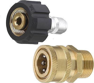 Tool Daily Pressure Washer Adapter Set, Quick Connect Kit, Metric M22 15mm Female to M22 Male Fitting, 5000 PSI