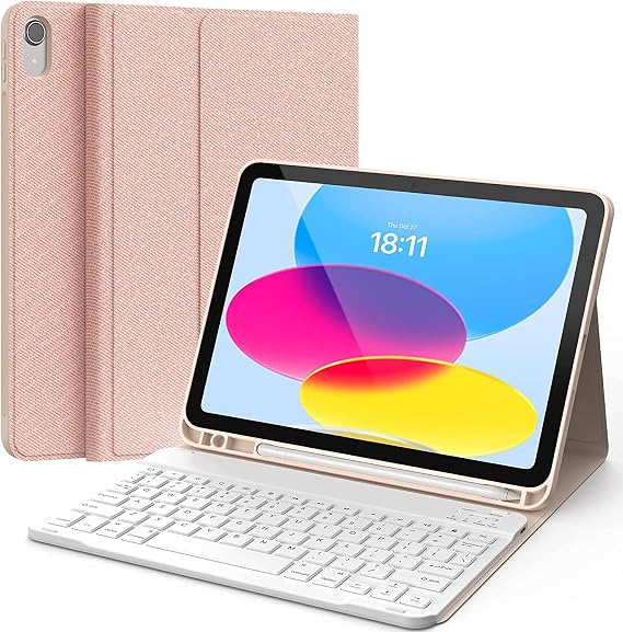 CHESONA Keyboard Case for iPad A16 11th/10th Gen, Pink | Detachable Wireless Keyboard, Multi-Angle Folio Stand, Built-in Pencil Holder, Thin & Lightweight Design