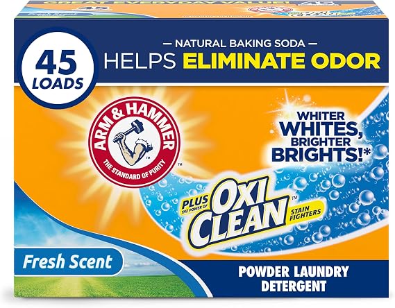 Arm & Hammer Plus OxiClean Powder Laundry Detergent, Fresh Scent, 45 Loads, 3.48 Pound (Pack of 1) - Package May Vary | 45 Loads, Removes Tough Stains, Odor Eliminator, Works in HE Machines