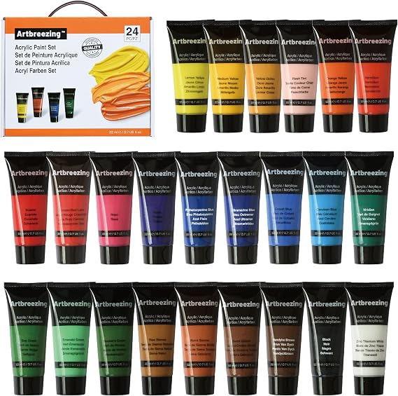 24 Colors Professional Acrylic Paint Set, Artist Paint Supplies