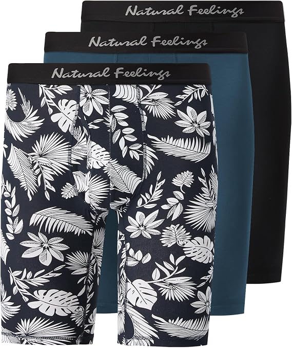 Natural Feelings Mens Underwear Modal Boxer Briefs 9 Inch Long Leg Boxer Briefs for Men Pack