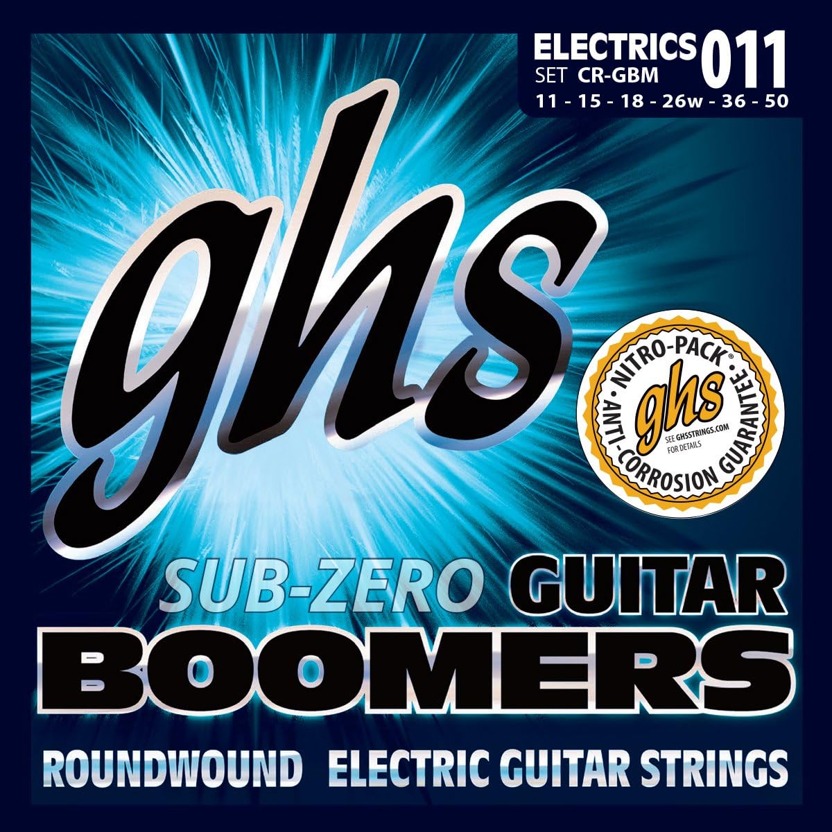 GHS Strings Sub Zero Guitar Boomers Electric Guitar Strings CR-GBM, Medium, 11-50